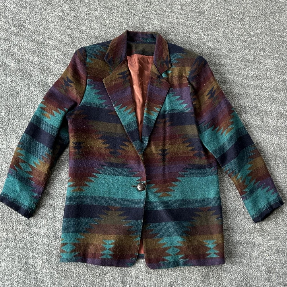 Vintage Borderstyle Blazer Womens Medium Multicolor Southwestern Geometric Lined
